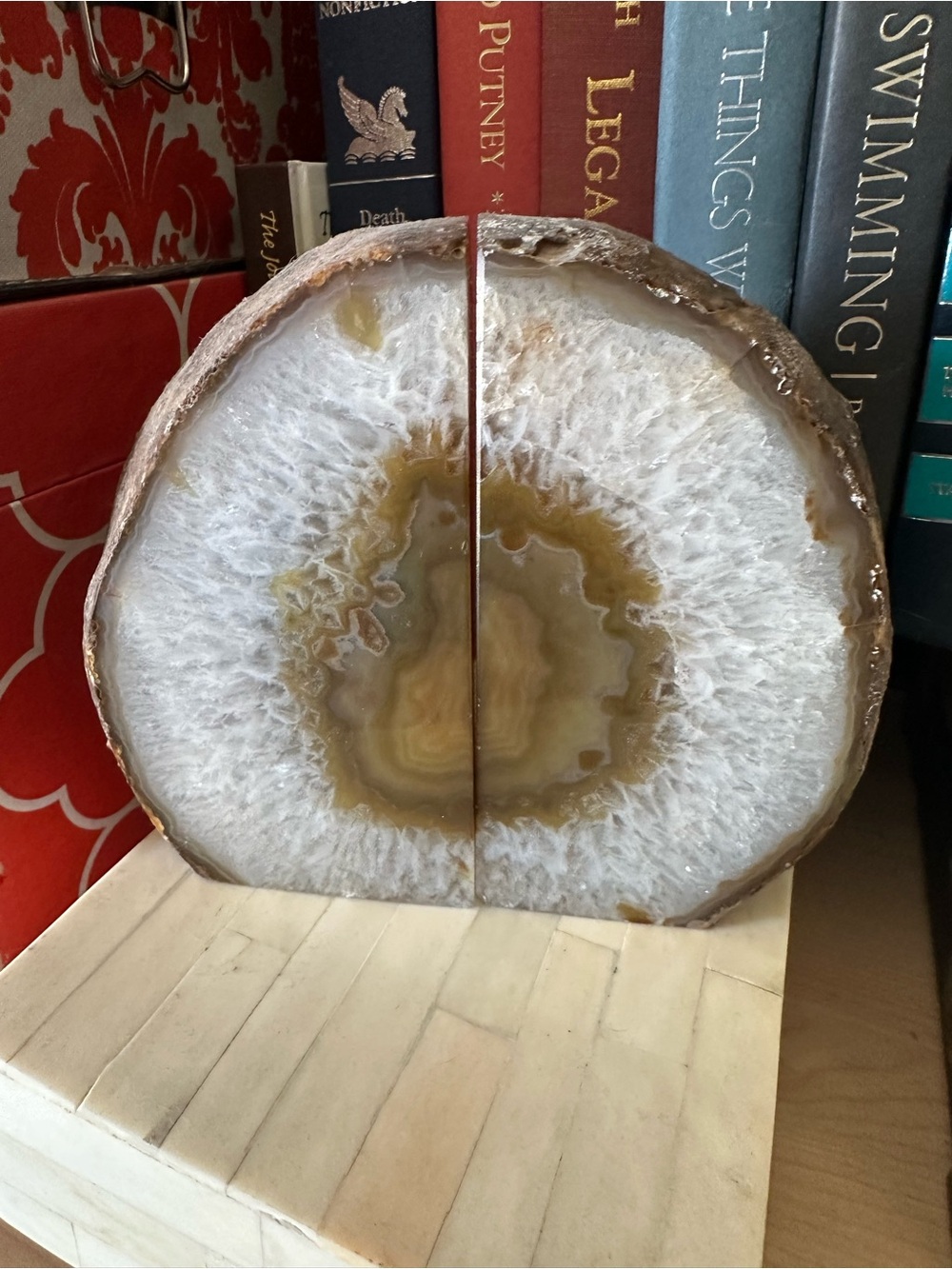 Natural Agate Geode Bookends - White and Brown